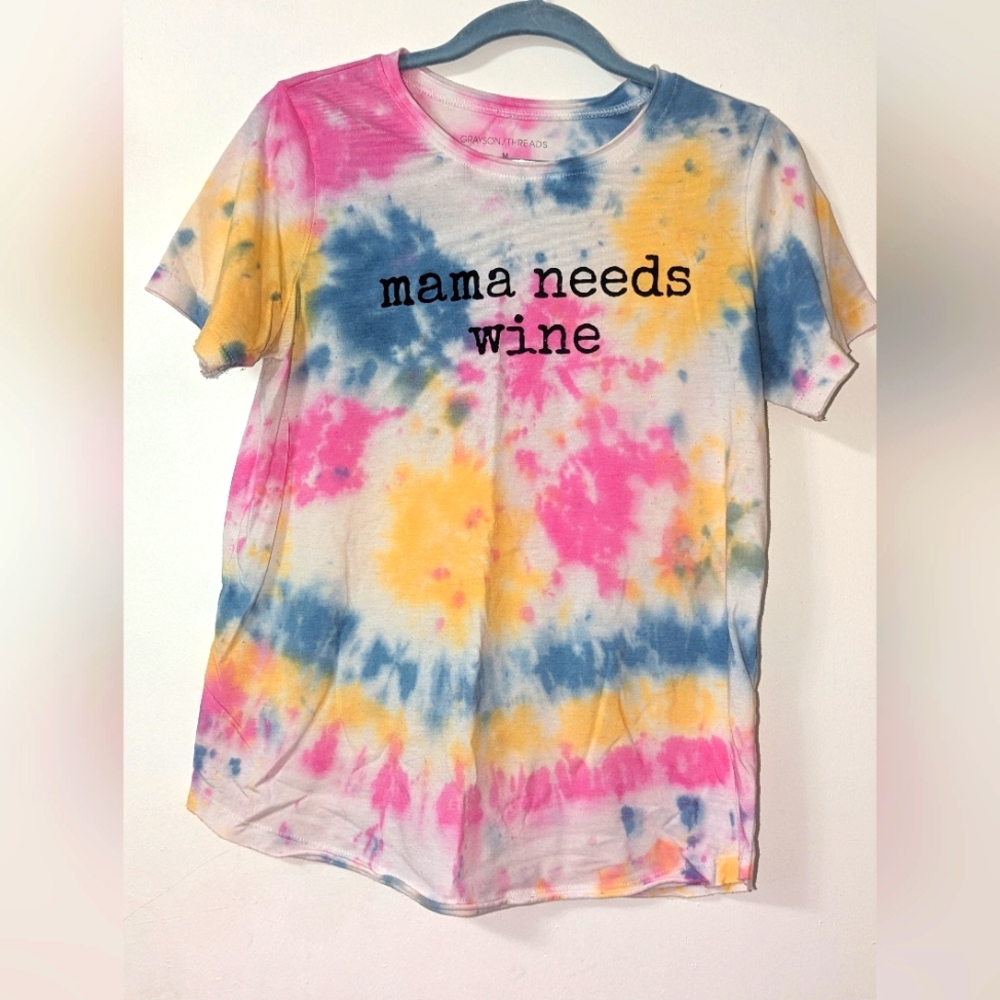 Mama Needs Wine Tye-Dyed T-Shirt Size Medium